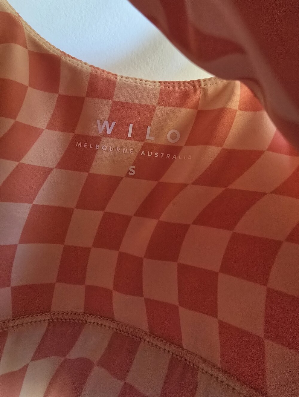 WILO The Label, Set w/High-Waist Bike Shorts And Bra Top, Orange Checker, Small - Picture 9 of 10